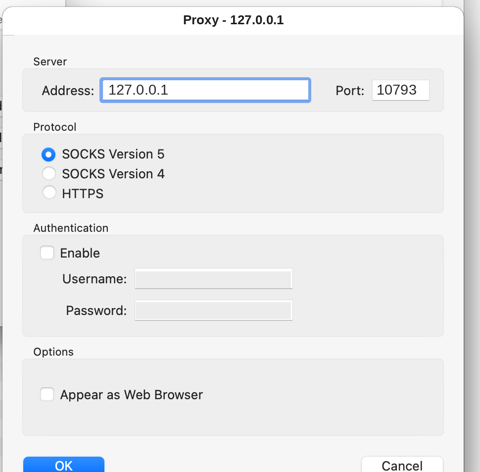 Proxifier macOS 添加 SOCKS5 代理：地址 127.0.0.1 端口 10793 协议 SOCKS Version 5